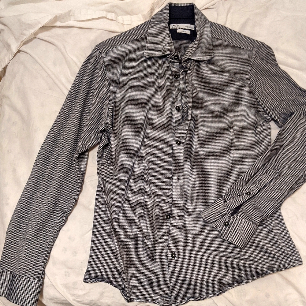 Zara black and white long sleeve button down